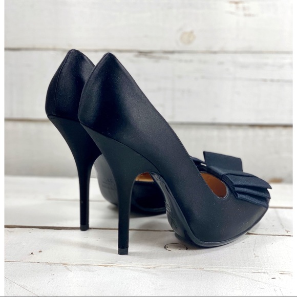 Lanvin Black Satin Semi D’Orsay Pumps With Bow - Picture 6 of 10